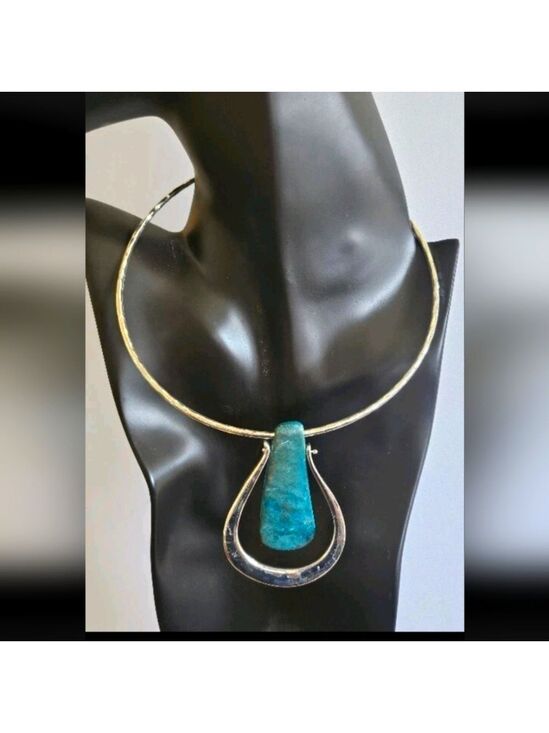 kramer Jewelry - VTG Robert Lee Morris RLM Silver  Tone  pendant choker necklace wire